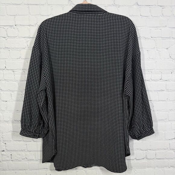 Express Blouse Women Large Check Geometric Abstract Flowy Long Sleeve Preppy Top - Picture 2 of 11